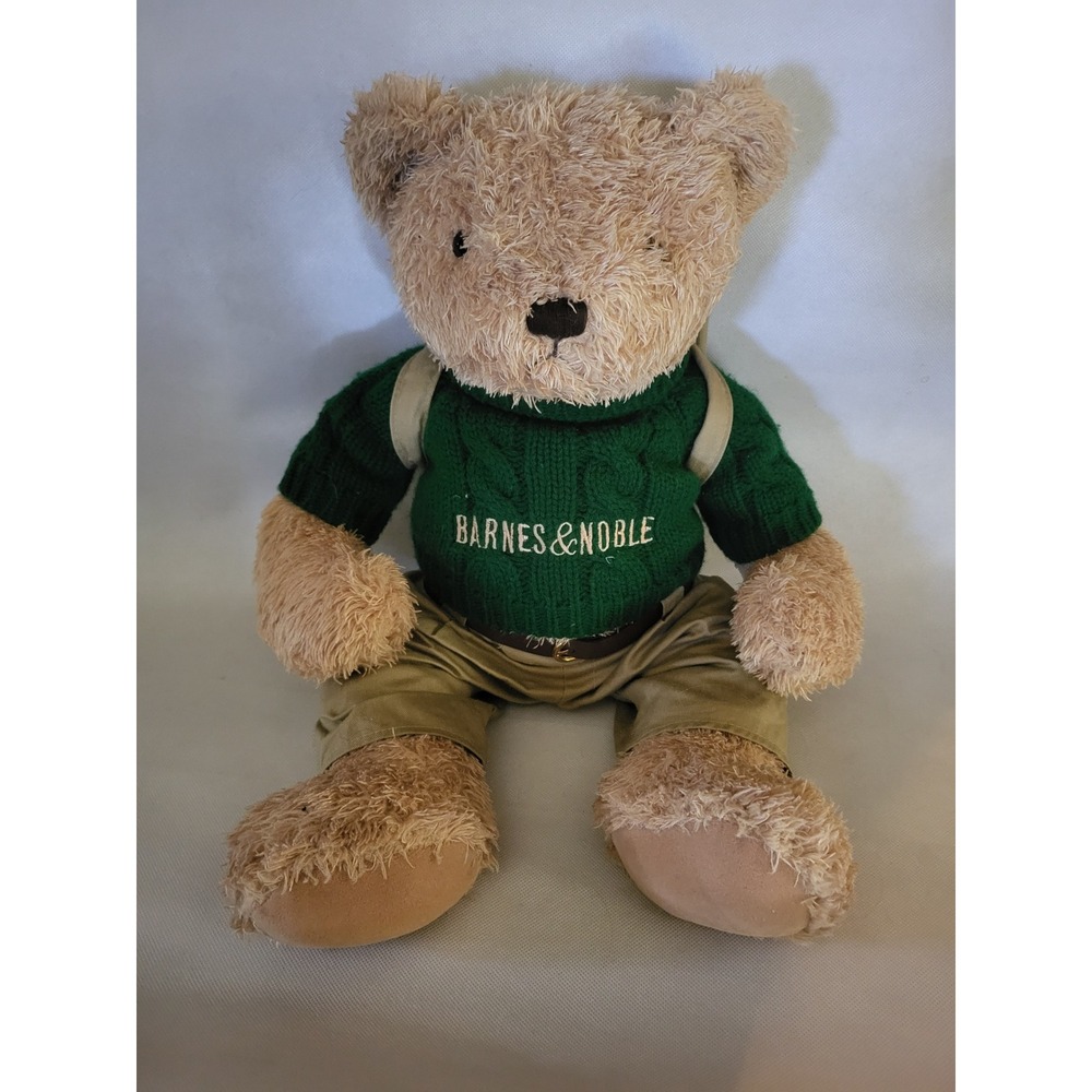 Barnes & Noble Kids Plush Teddy Bear Green Sweater Backpack 14" Vintage